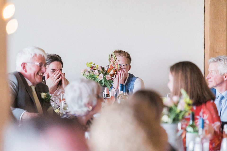 Shocked brides during wedding speeches at Dodford Manor.