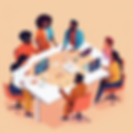 animated multi cultural team of six people working together a project.png