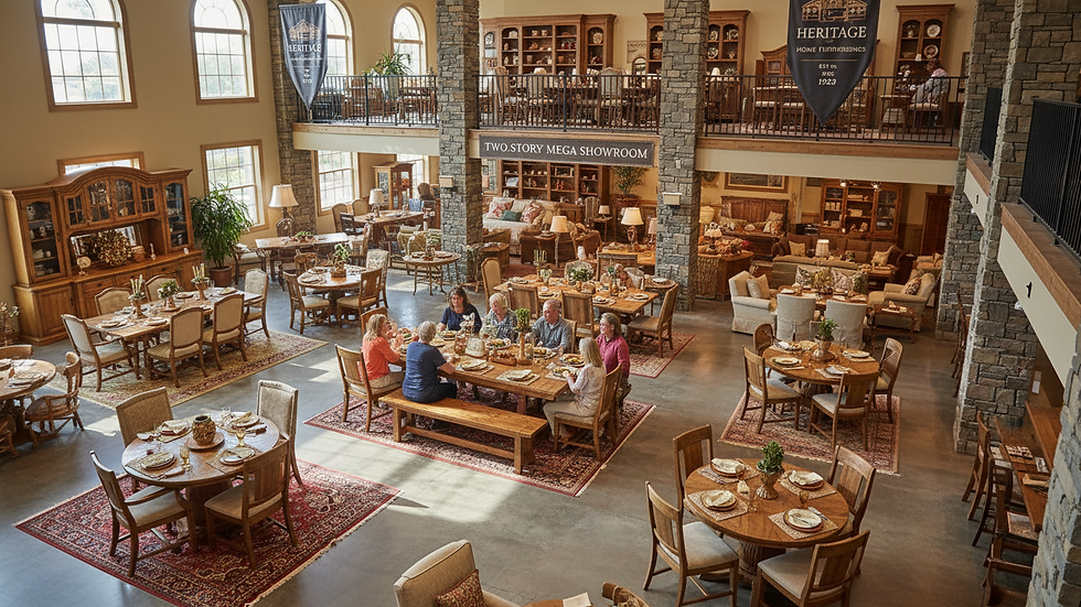 High angle view of a multi-generational family dining area with flexible seating
