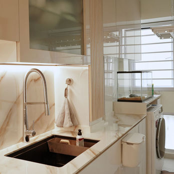 Elegant resale flat with marble features and soft lighting by Meng Design