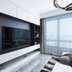 Living room with white entertainment console