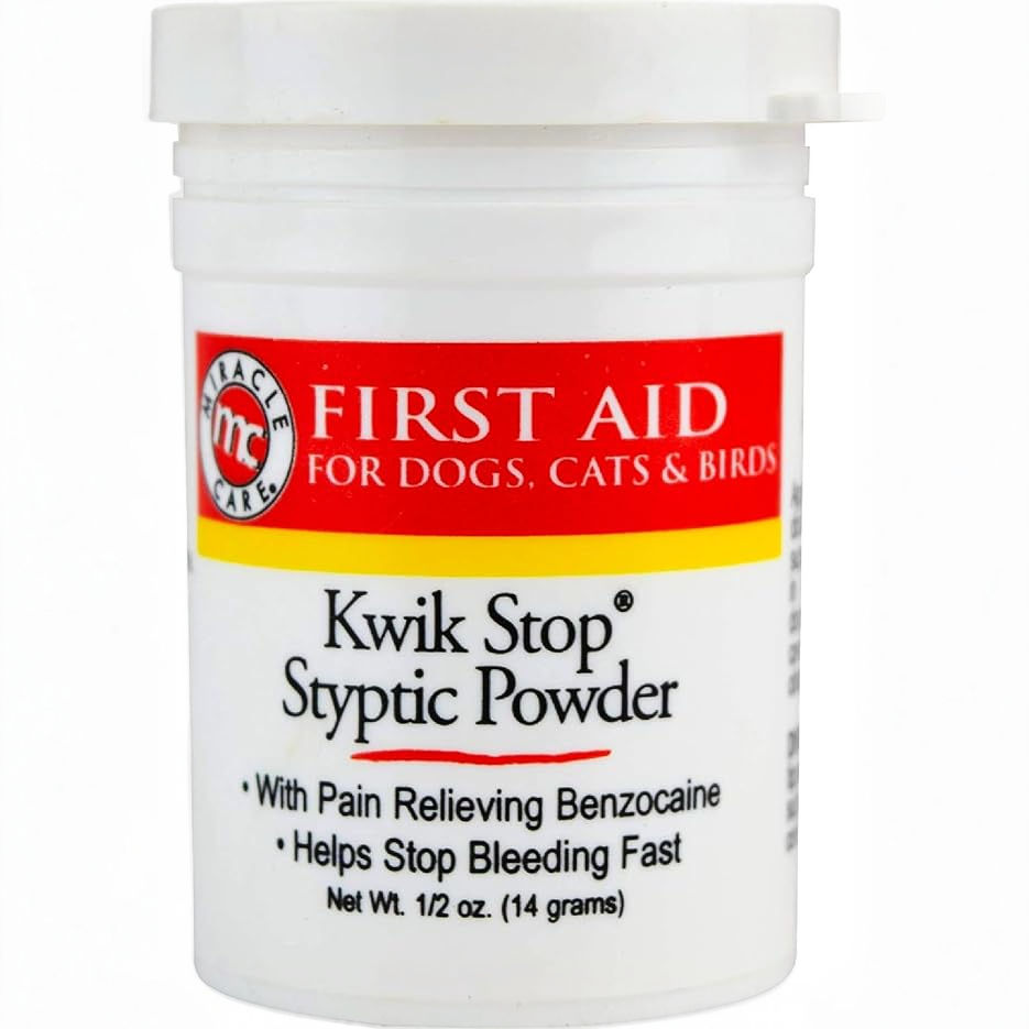 Miracle Care Kwik Stop Styptic Powder for Dogs, Fast-acting blood stop powder for pets, quick stop bleeding powder for Dog nail clipping and minor cuts .5oz