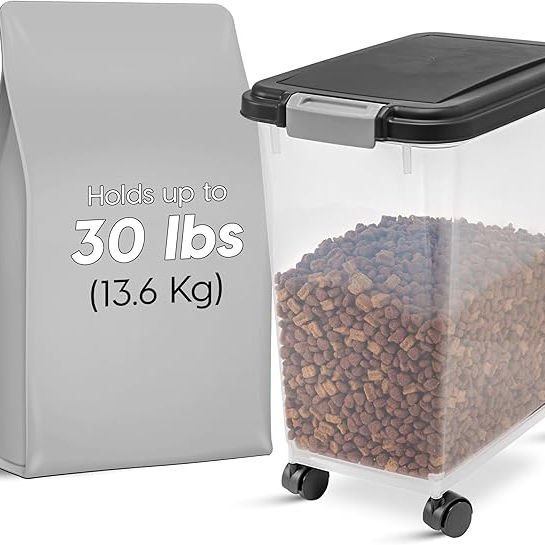 IRIS USA Airtight Dog food storage container, up to 30lb.  Attachable wheels, BPA free