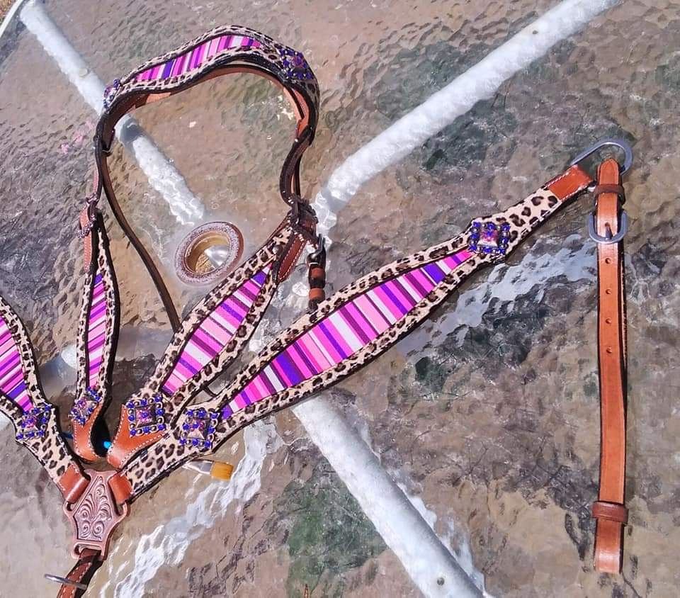 Custom cheetah serape headstall set