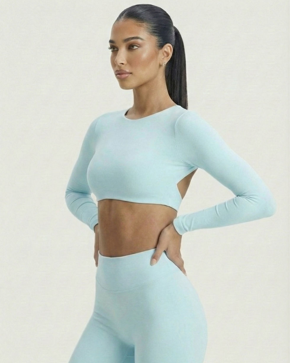 Thumbnail: Allure Long Sleeve Open Back Crop - Aquamarine