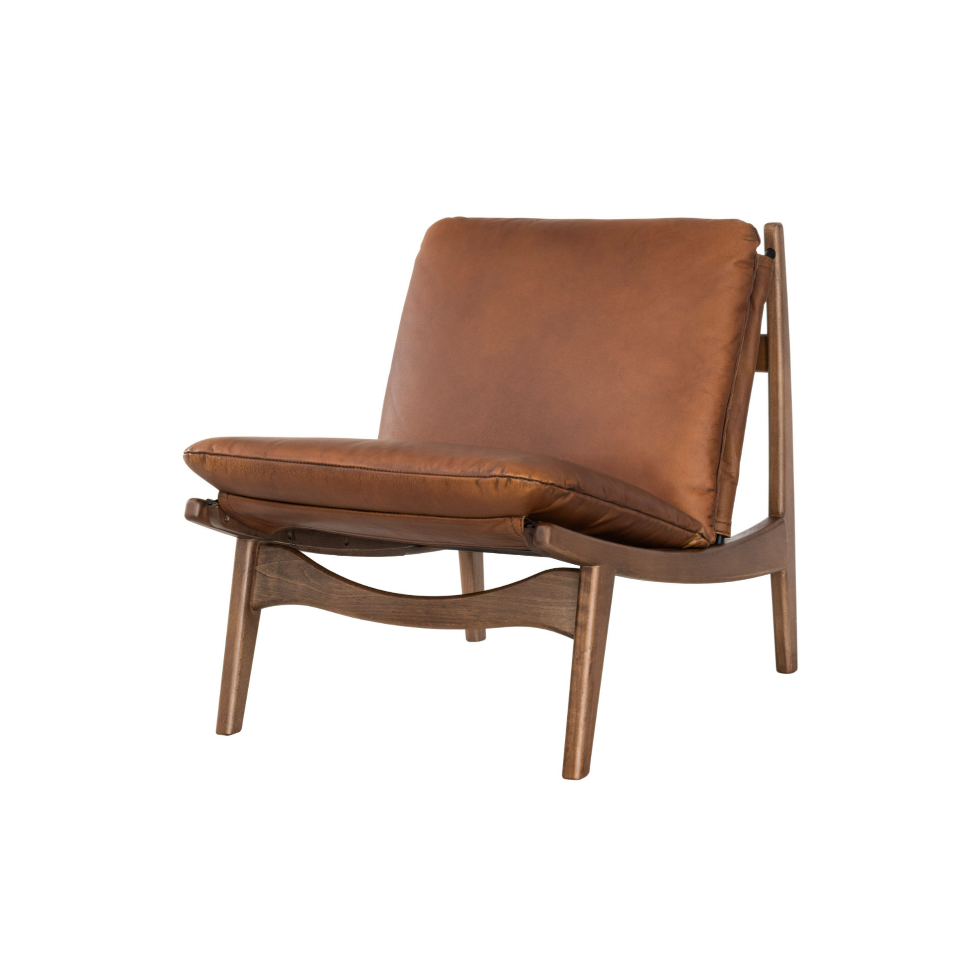 כורסת עור כאמל ועץ