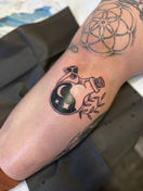 Potion Bottle Tattoo by Stephanie Prescott-Flynn at Atomic Tattoo and Piercing.