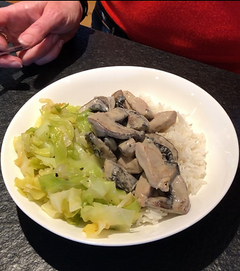 Creamy pork and mushroom with rice