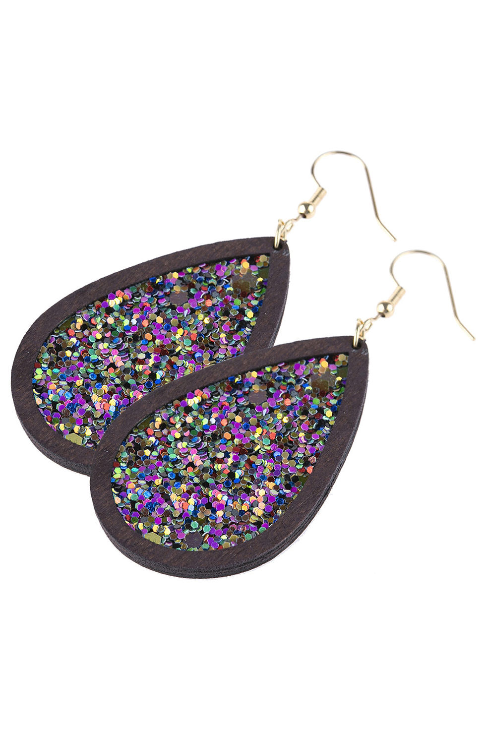 Thumbnail: Glitter Wooden Teardrop Hook Earrings