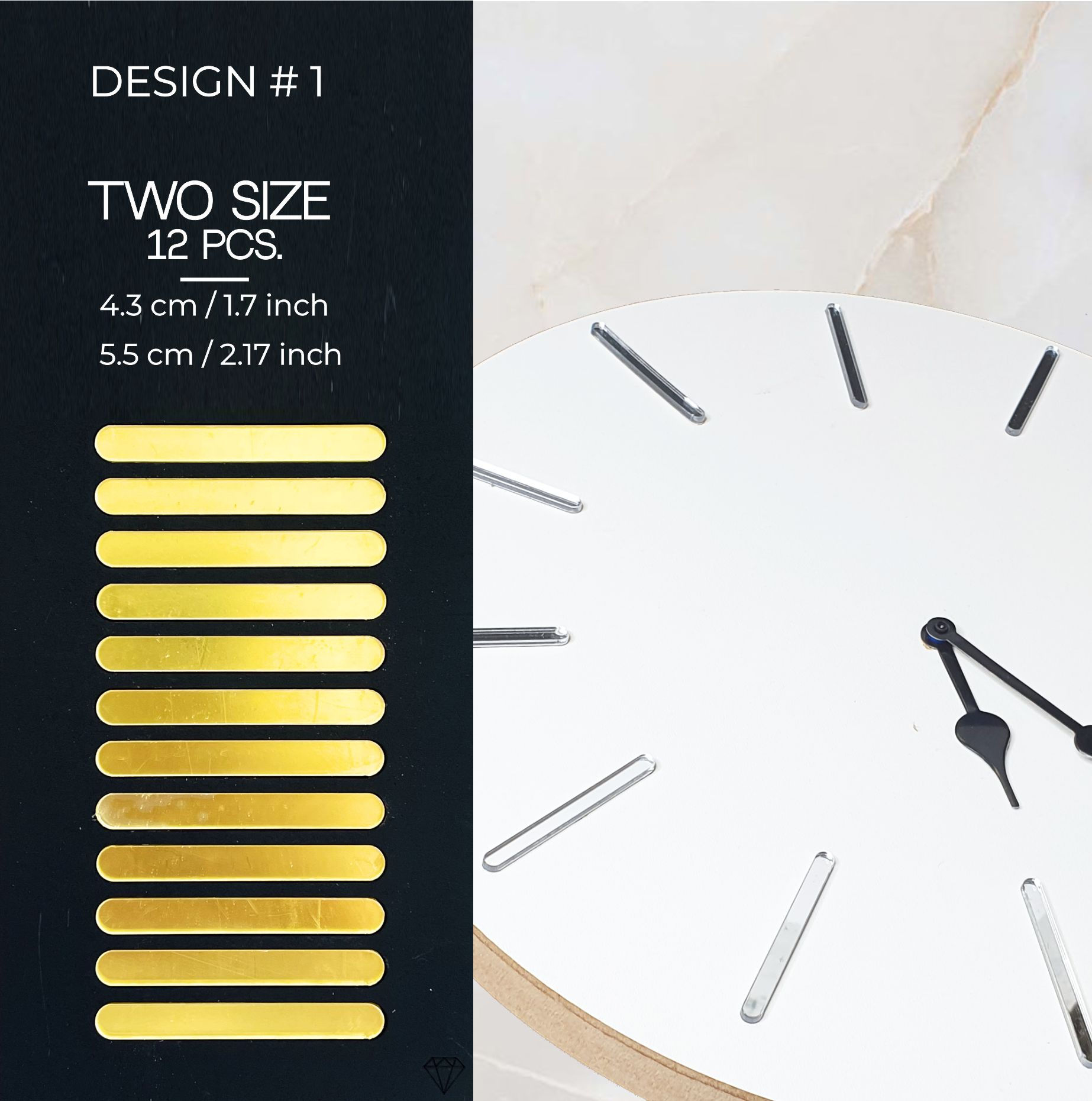 Indeksy/Znaczniki do zegara #1 Kreski (12 sztuk/opak.)