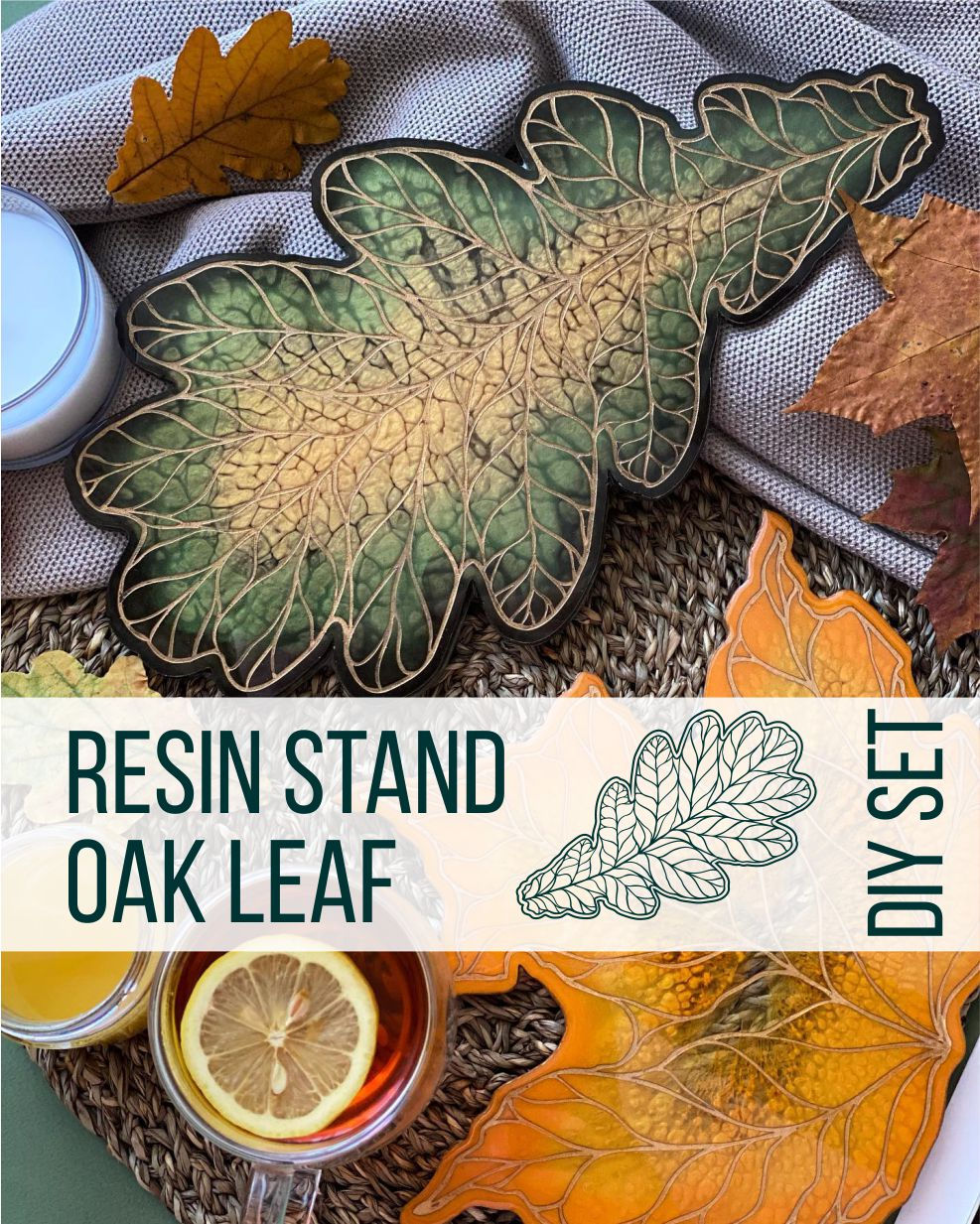 Zestaw DIY „ Podstawka z żywicy w kształcie liścia dębu”