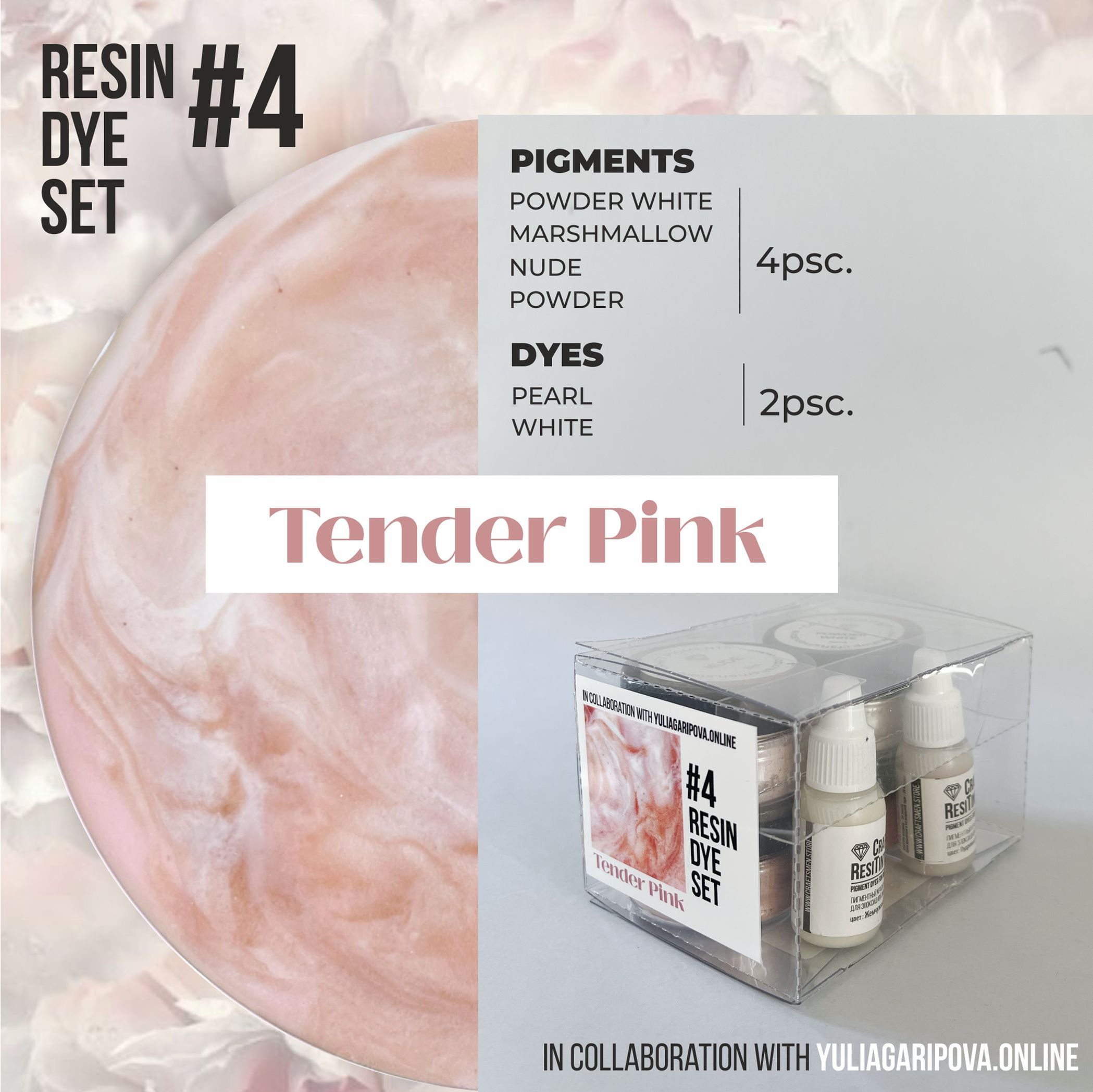 Zestaw barwników do żywic #4, DELIKATNY RÓŻ 6psc/zestaw