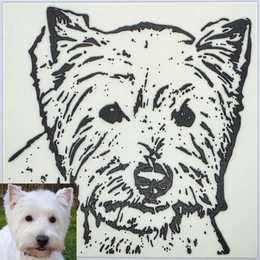 Zwart-wit 3D portret van een West Highland White Terrier met fijne details