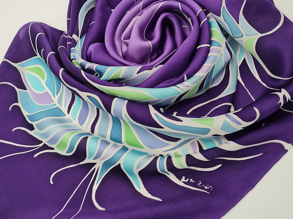 Thumbnail: Medium scarf -  Purple feathers