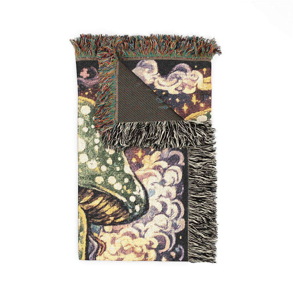 Thumbnail: Retro Fantasy Woven Blanket — Mystic Mushroom Fairy Tapestry Throw