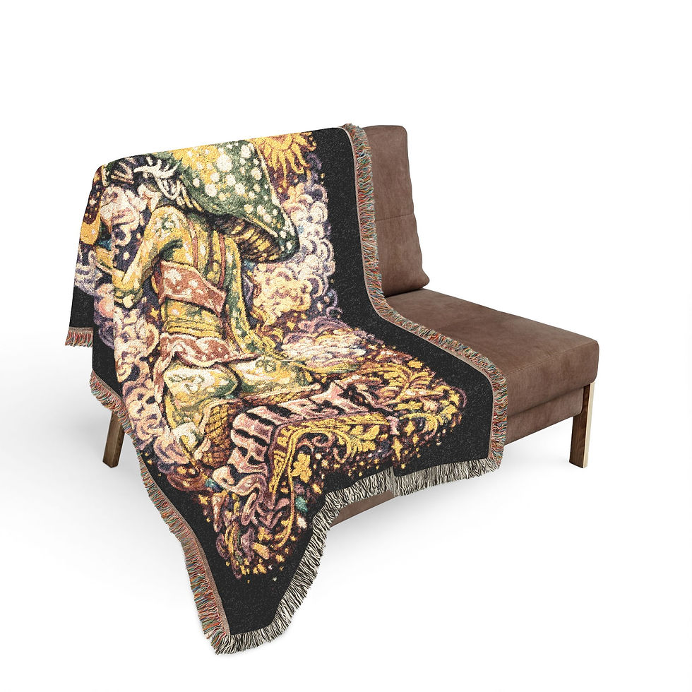 Thumbnail: Retro Fantasy Woven Blanket — Mystic Mushroom Fairy Tapestry Throw