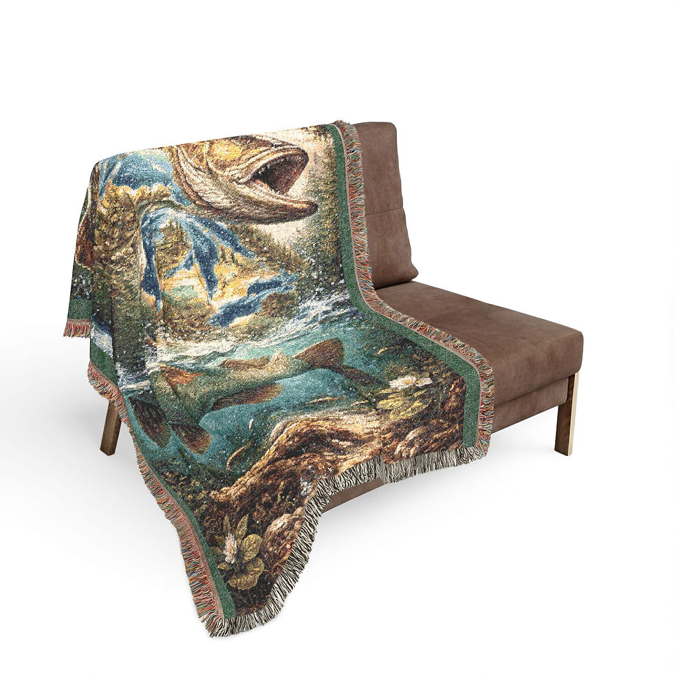 Thumbnail: Woven Blanket — Ocean Fish Tapestry Throw (Artistic Sea Life Design)