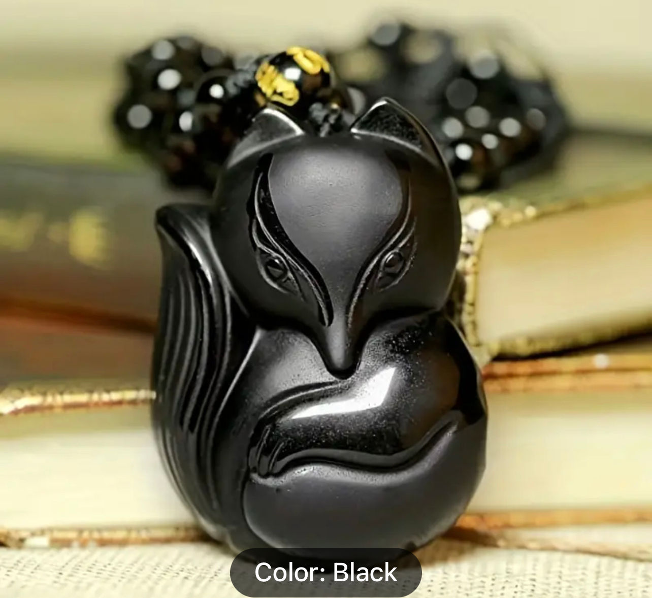 Natural Obsedian Fox Pendant 