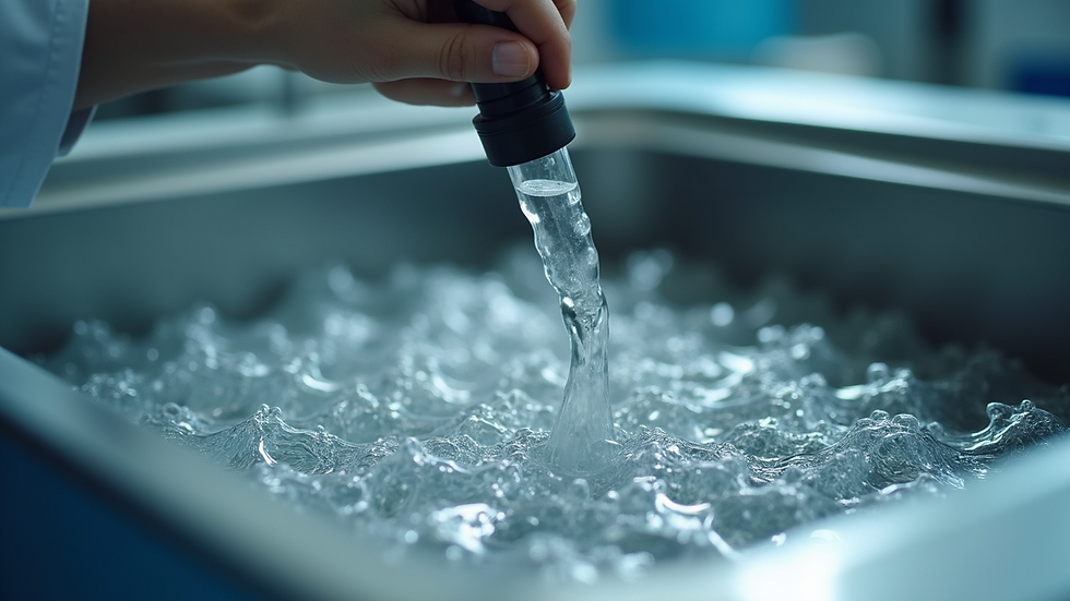 Close-up view of ultrasonic cleaning equipment in action