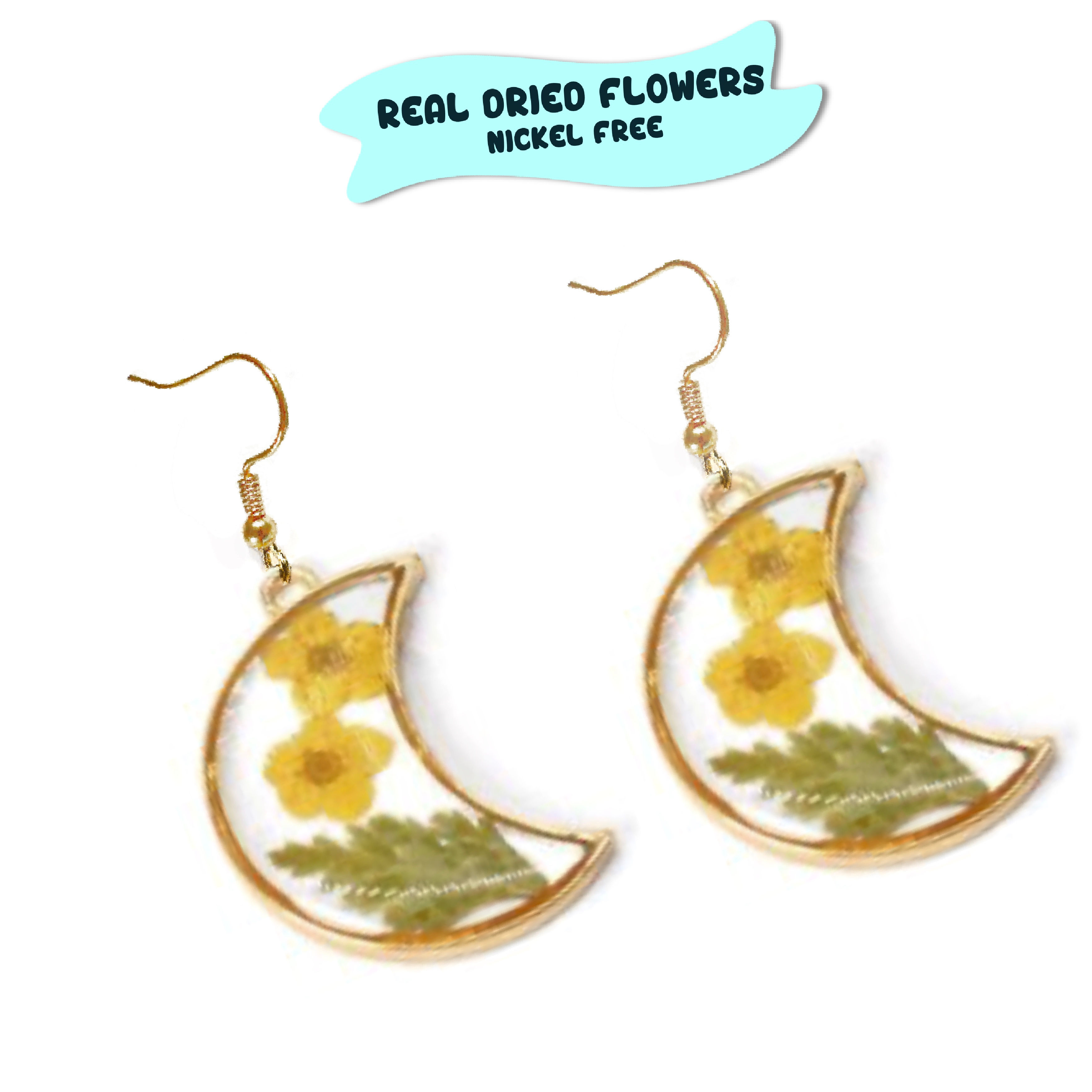 Yellow Moon Dried Flower Earrings
