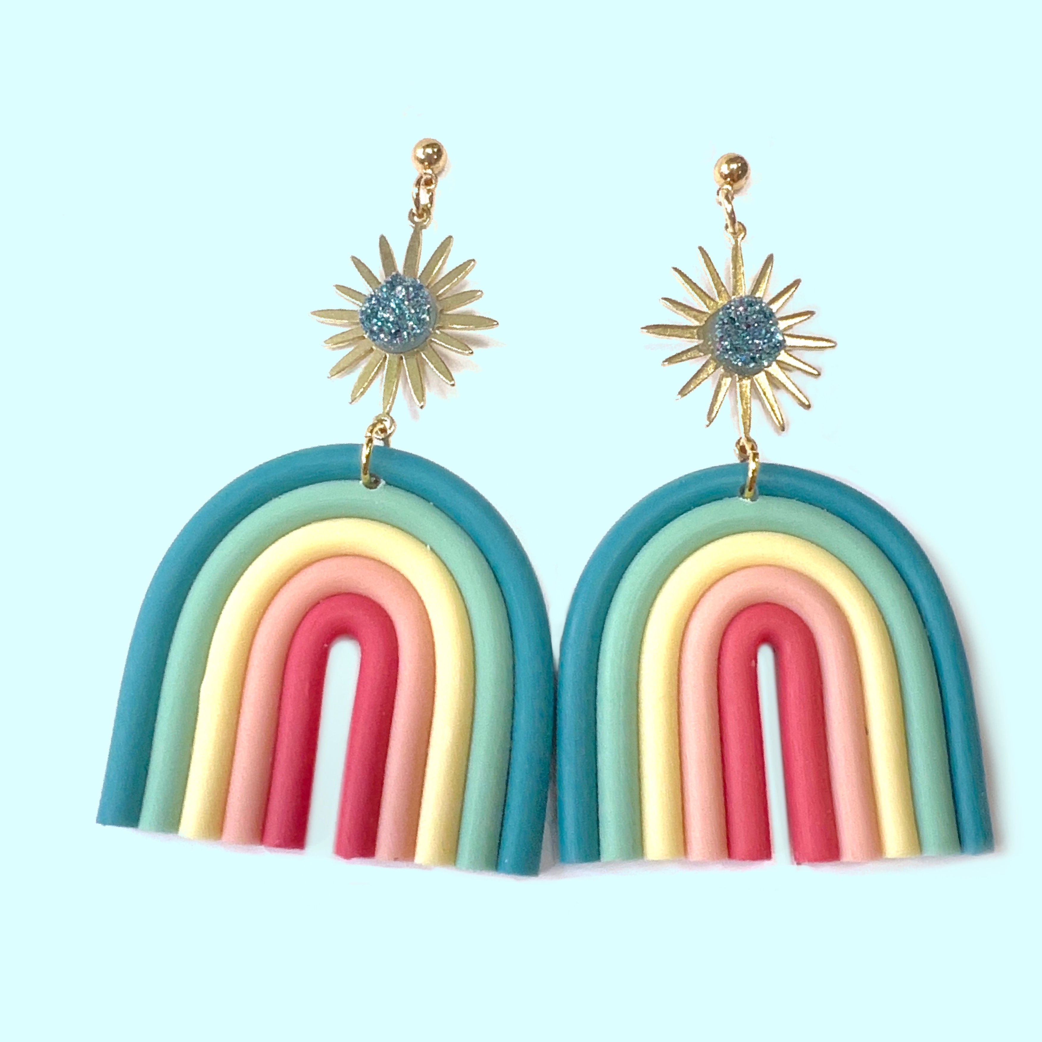 Lightweight Clay Rainbow and Druze Earrings