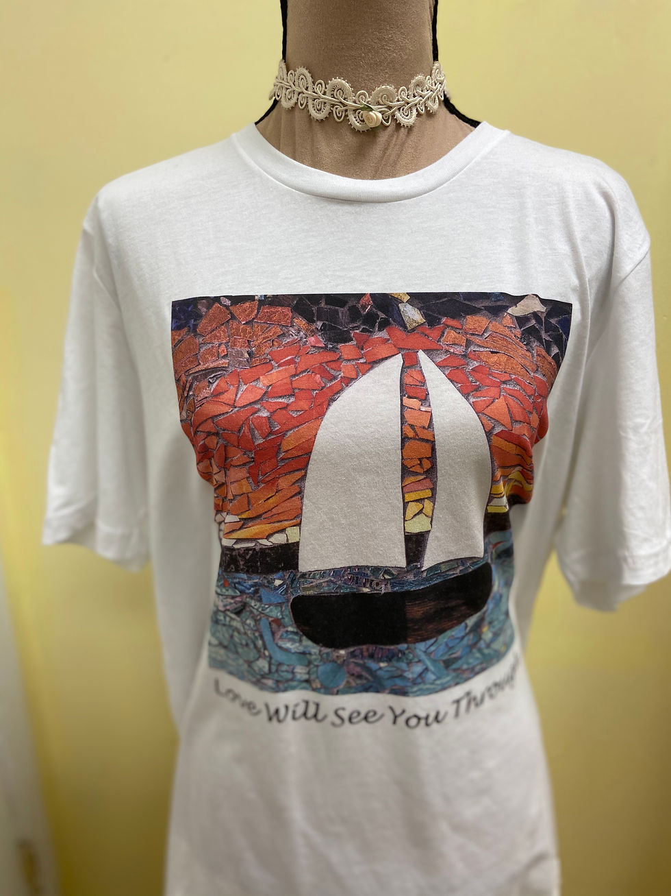 Thumbnail: Love Will Sea You Through Adult Shirts, by Debbie of Mosaic Glass Creati