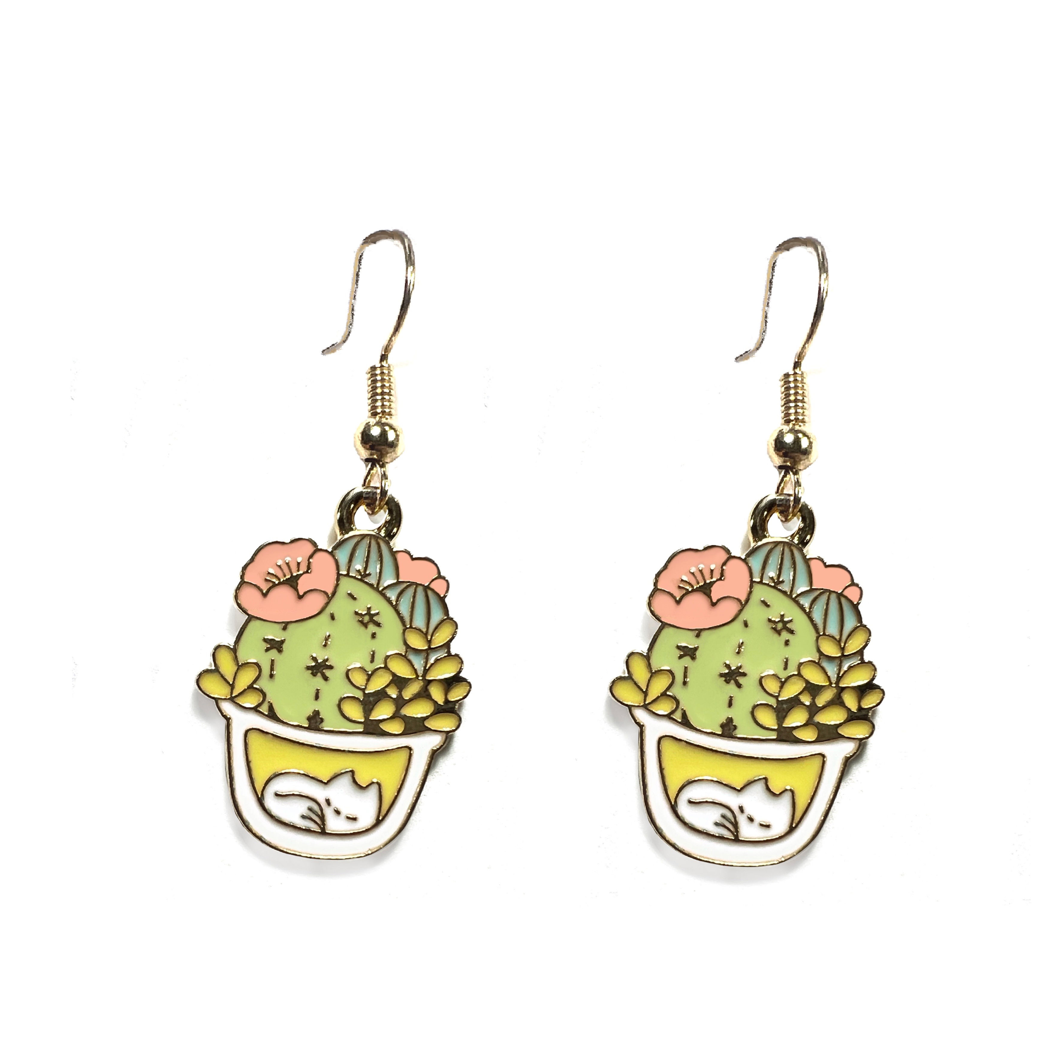 Terrarium and Napping Cat Earrings