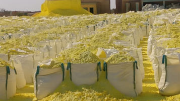 MPX LTD iraq Sulfur Powder, lump and bulk refinary warehouse before loading on trucks in 1mt jumbo bags