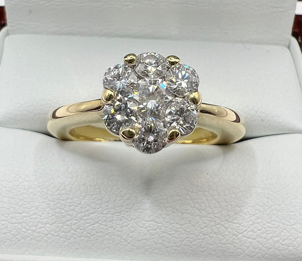Thumbnail: 14ct Gold Diamond Flower Ring -  Size N 1/2