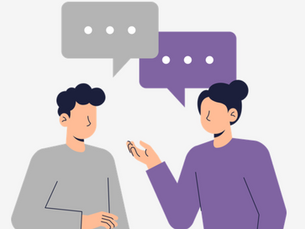Two people having an animated discussion