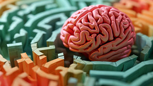 A brain in a maze of colour blocks