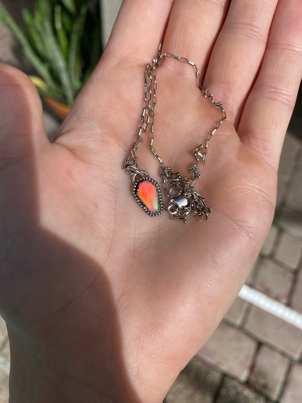 Thumbnail: Mini Aurora Opal Coffin Sterling Silver Necklace