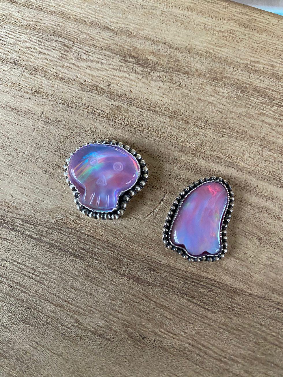 Thumbnail: Aurora Opal Doublet Skull Made to Size Ring or Necklace