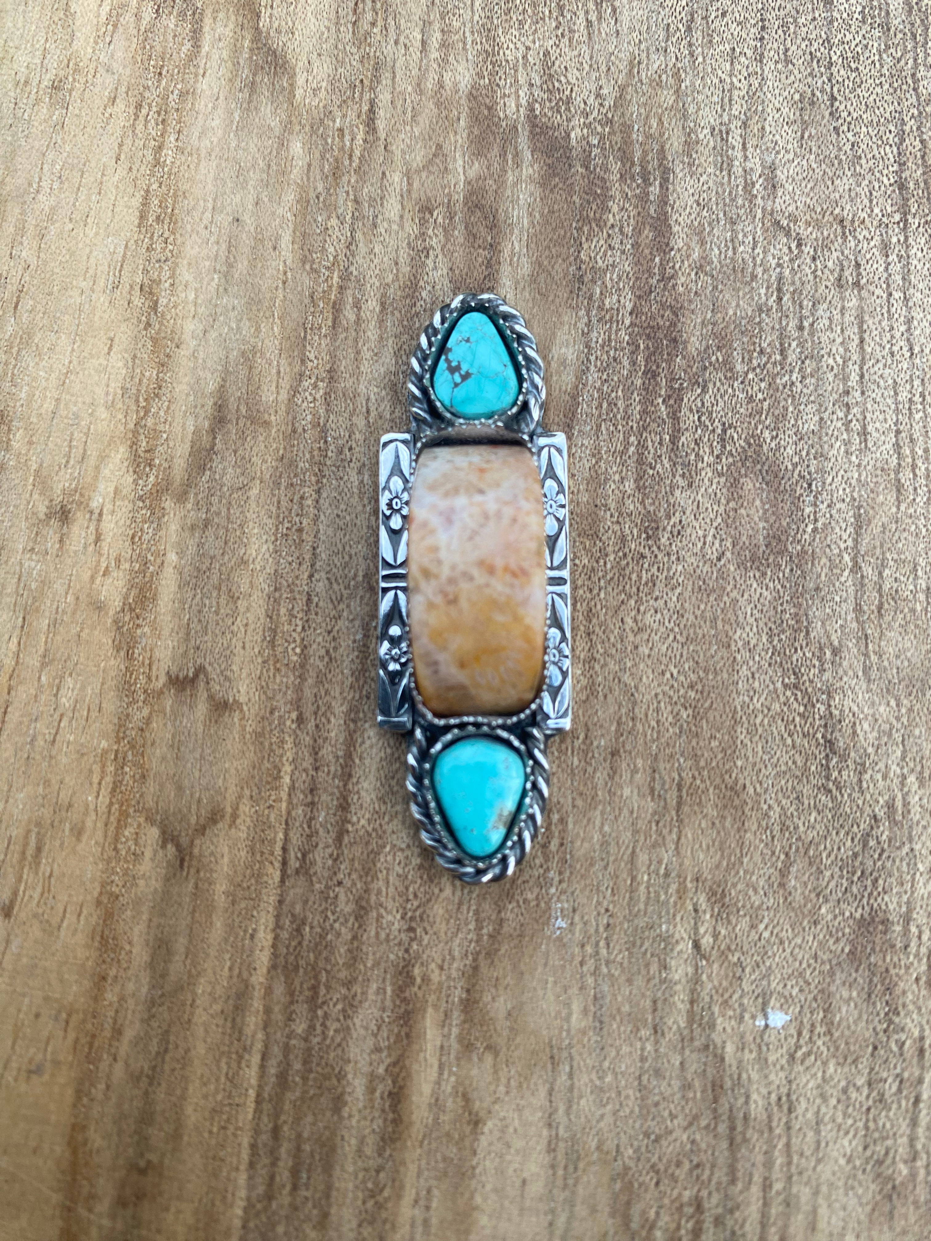Coral & Turquoise Made to Size Ring or Necklace Pendant