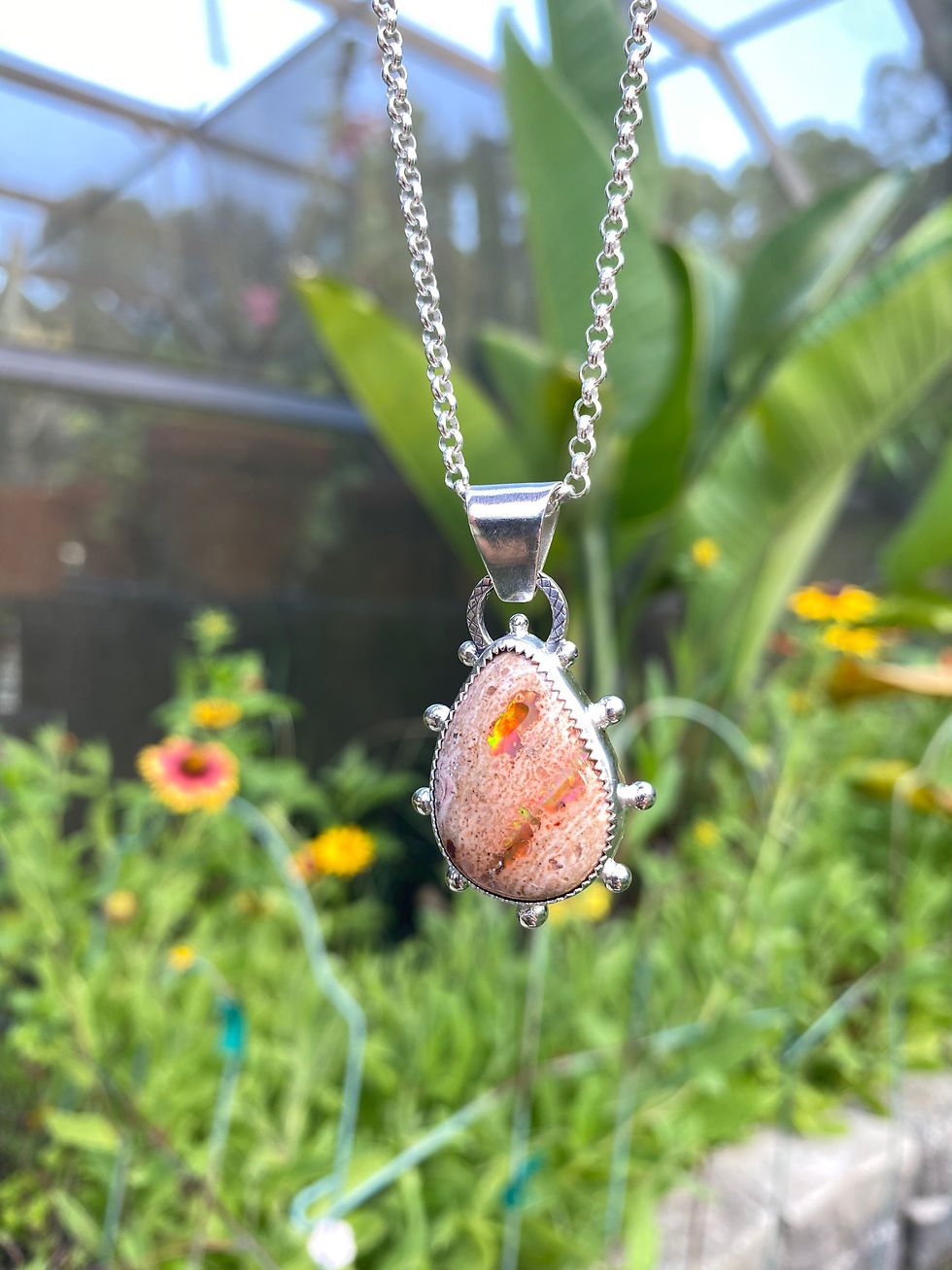 Thumbnail: Sunny Fire Opal Sterling Silver Pendant Necklace