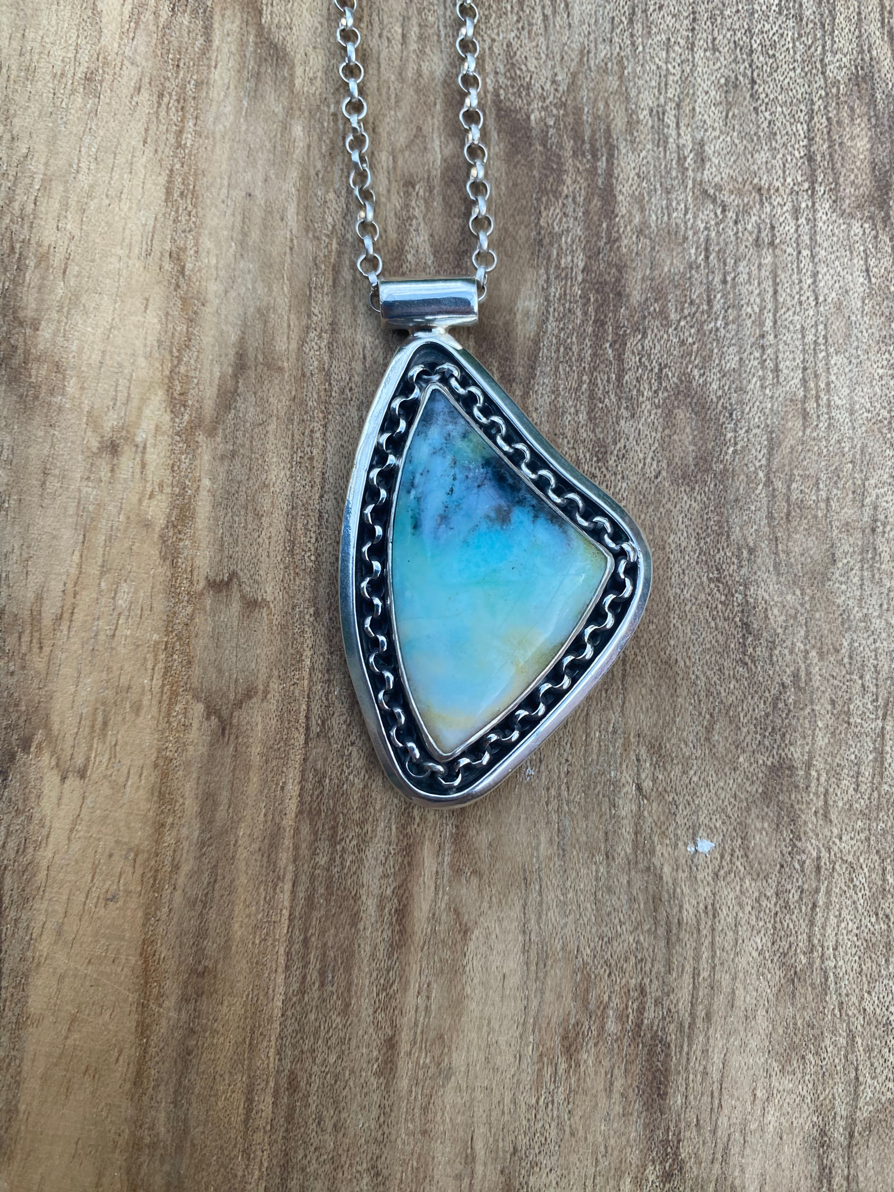 Petrified Wood Opal Sterling Silver Pendant