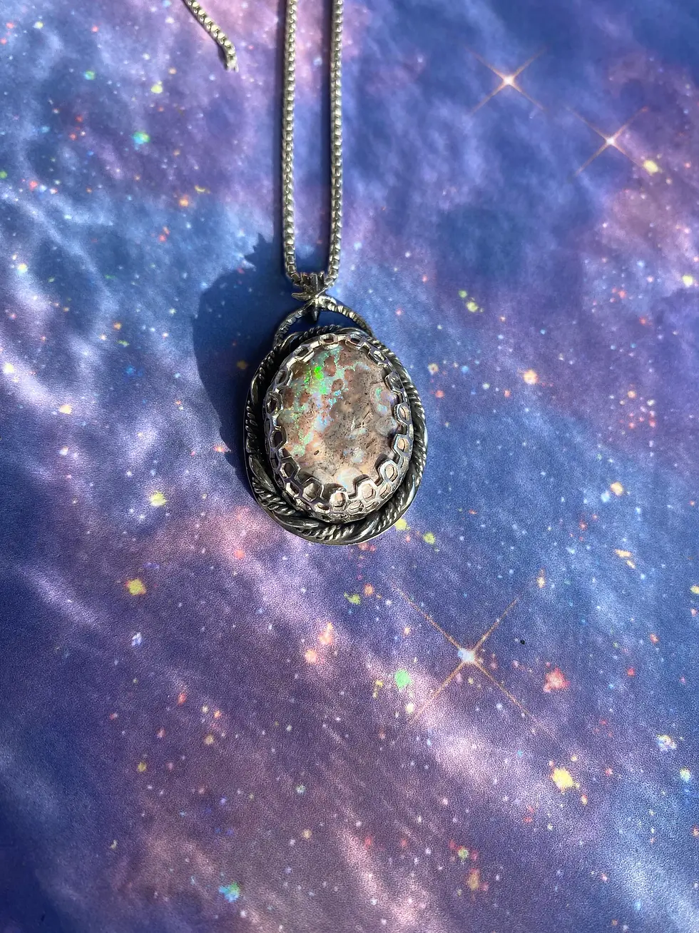 Thumbnail: Orions Belt Celestial Fire Opal Sterling Silver Pendant
