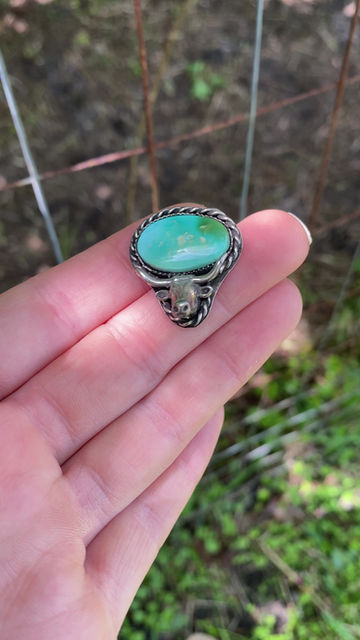 Thumbnail: Texas Longhorn and Royston Turquoise Custom Ring or Necklace