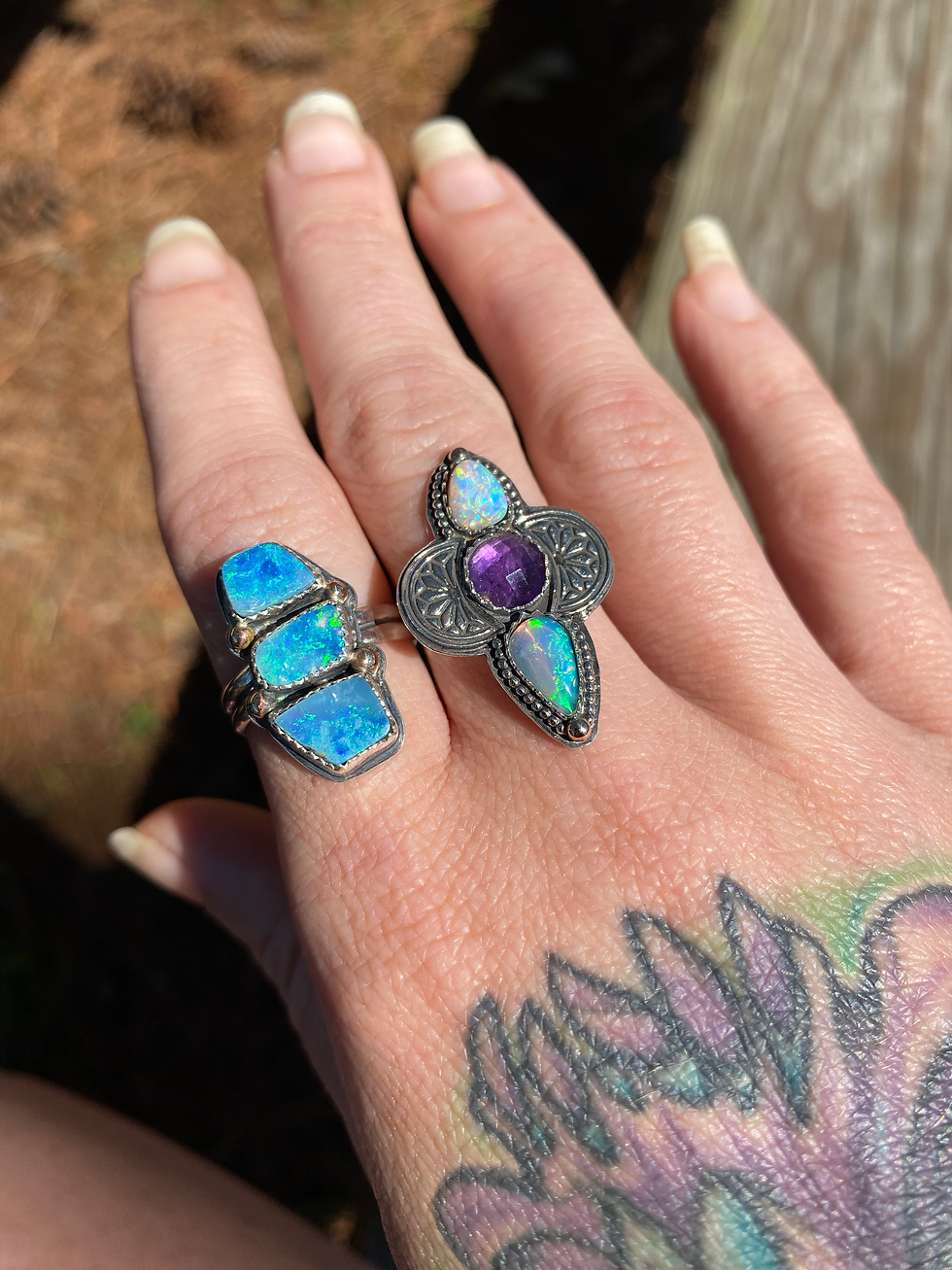 Thumbnail: Made to Size Ring - Faceted Amethyst & Ethiopian Opal Sterling Silver and Brass