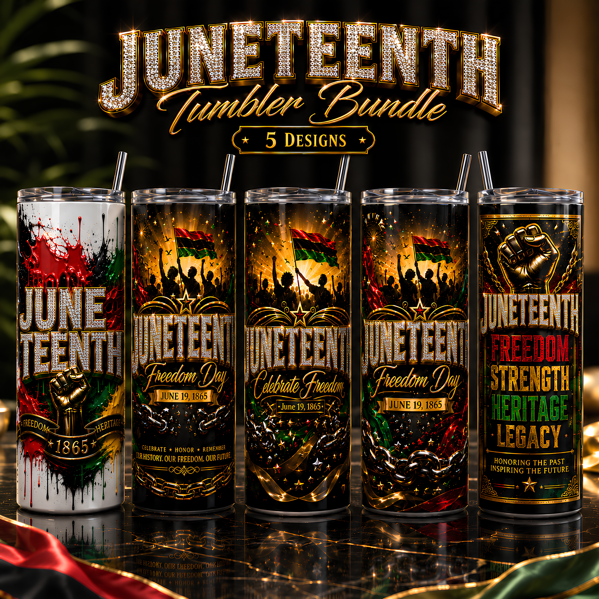 Juneteenth Tumbler Bundle | 5 Premium Tumbler Designs | High-Resolution Digital