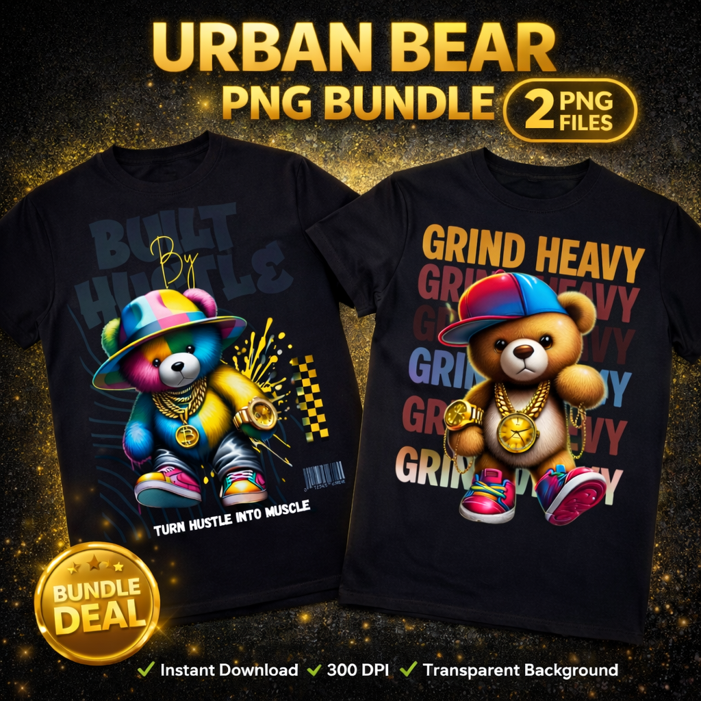 Hustle Bear PNG Design Bundle (2 PNG Files)
