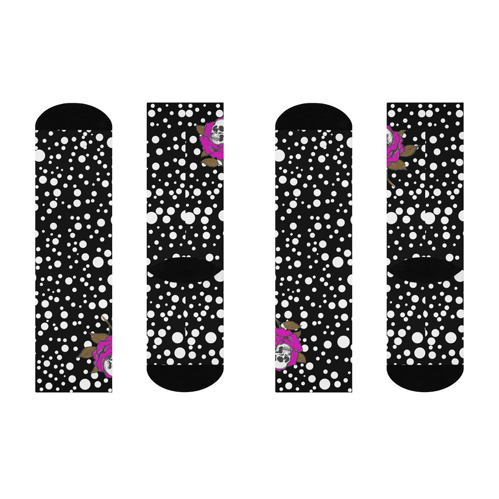 Thumbnail: Polka Dot Skull Rose Crew Socks