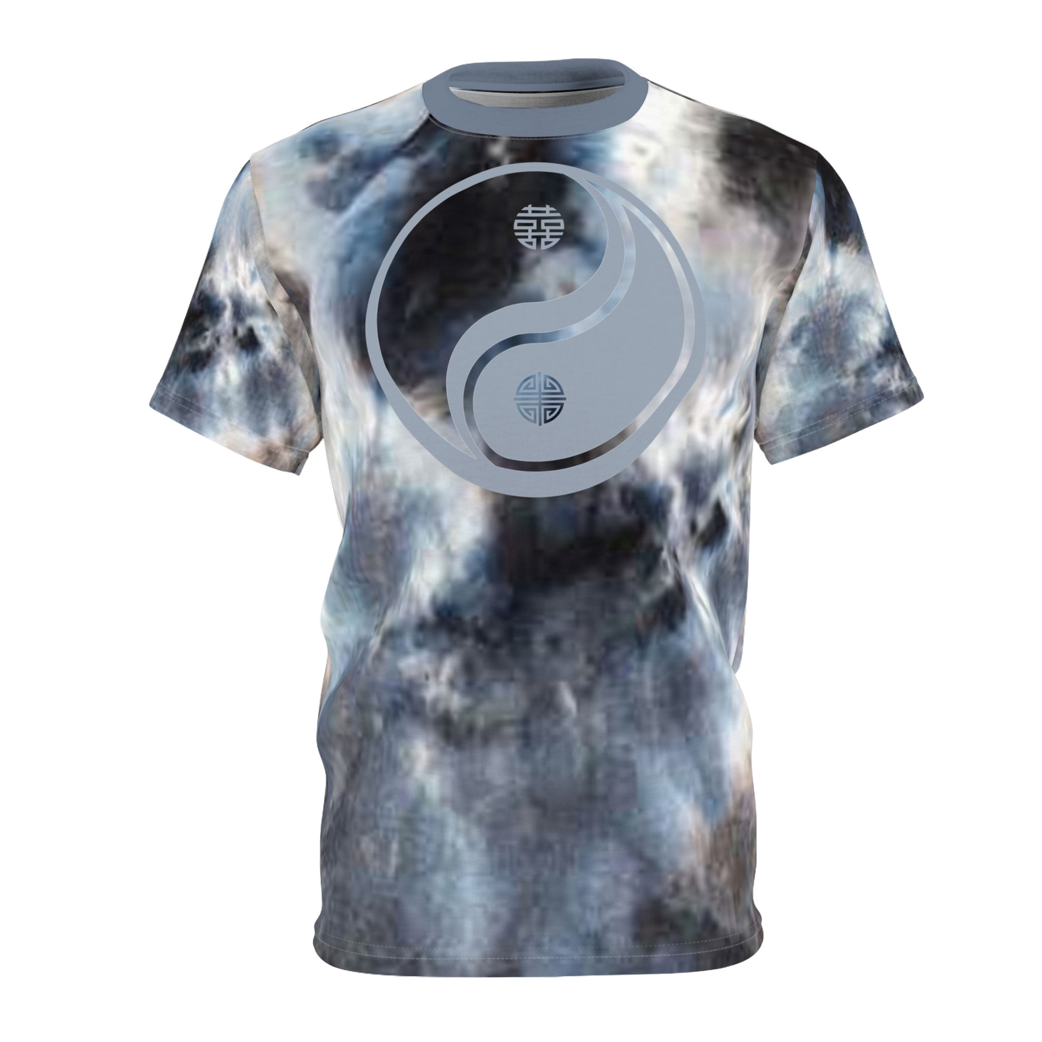 Yin Yang Double Happiness Good Luck Prosperity | Blue Tie Dye Microfiber T-Shirt