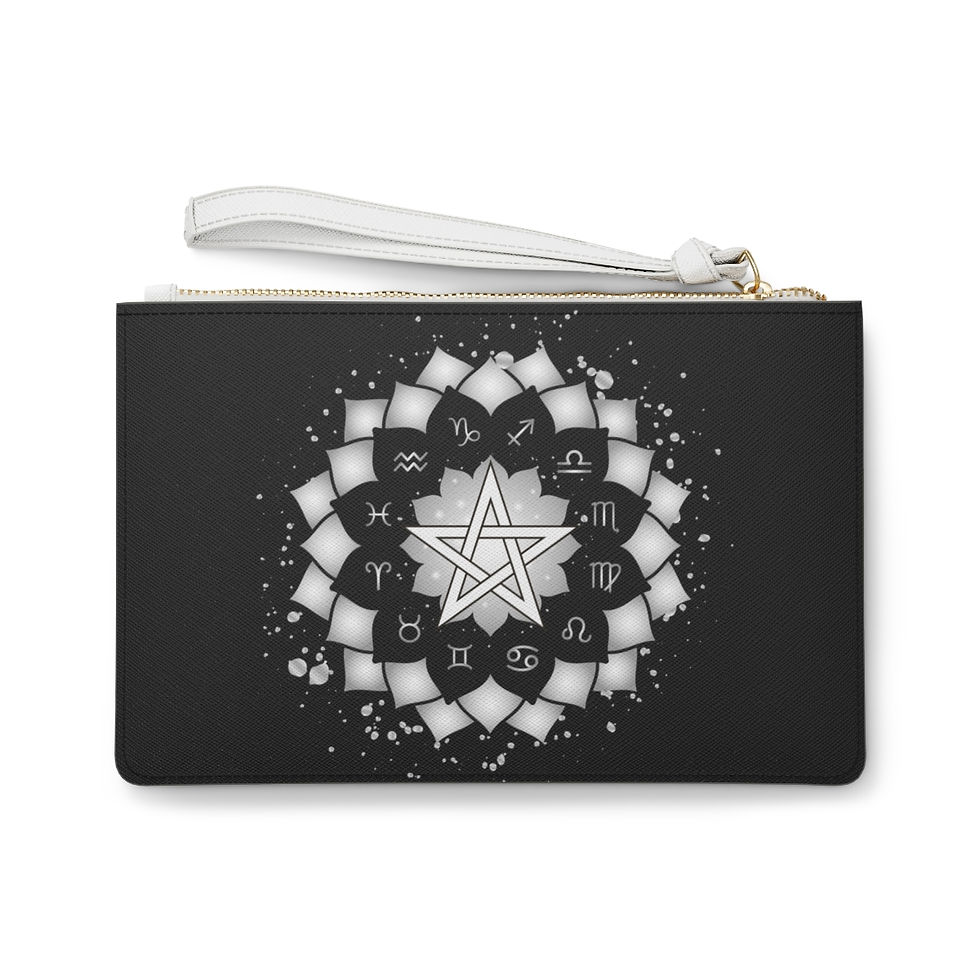Thumbnail: Pentagram Astrology Zodiac Circle Vegan Leather  Clutch Bag