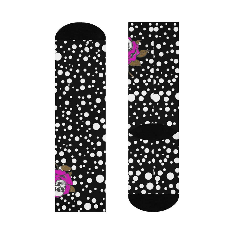Thumbnail: Polka Dot Skull Rose Crew Socks