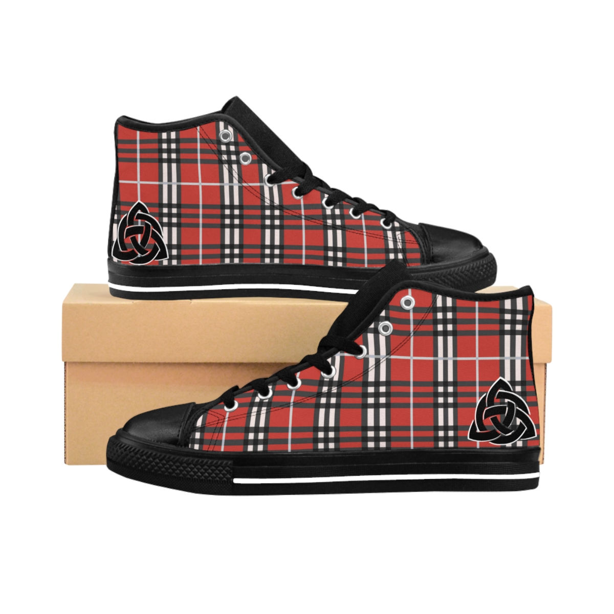 Women's Red Plaid Triquetra High-top Sneakers