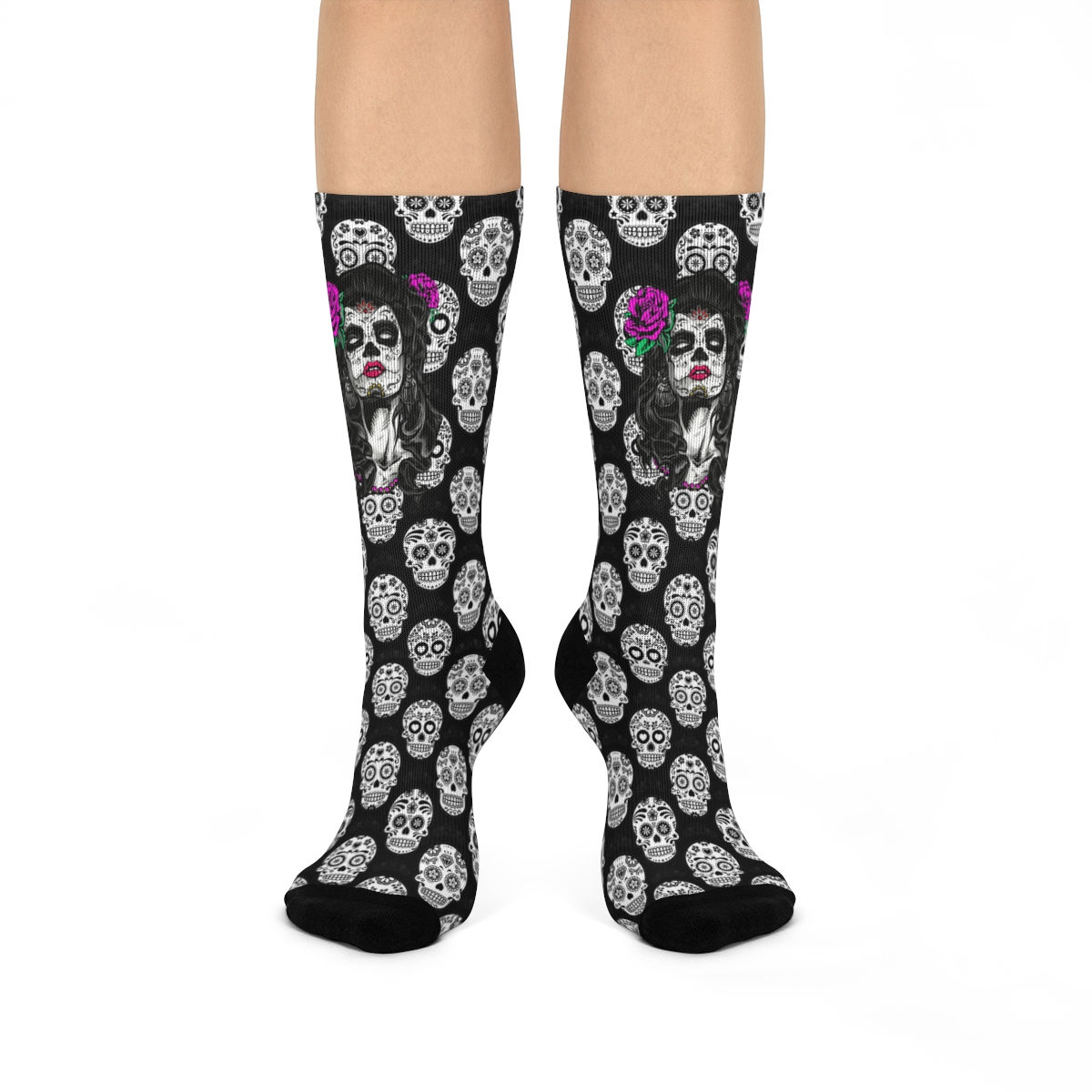 Day of the Dead Cantina Girl with Sugar Skulls Crew Socks