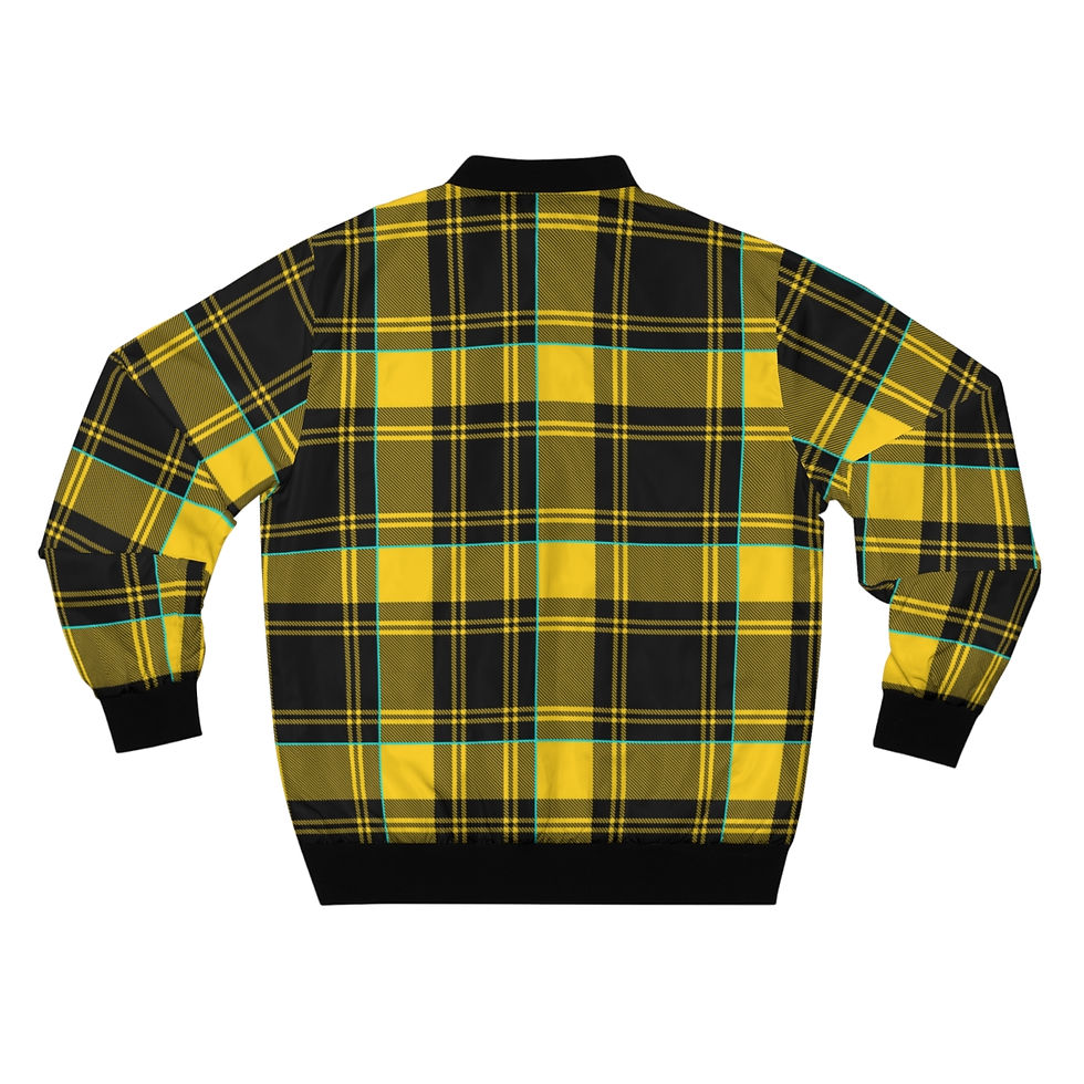 Thumbnail: Unisex Yellow Black Teal Tartan Print Bomber Jacket - Four Elements