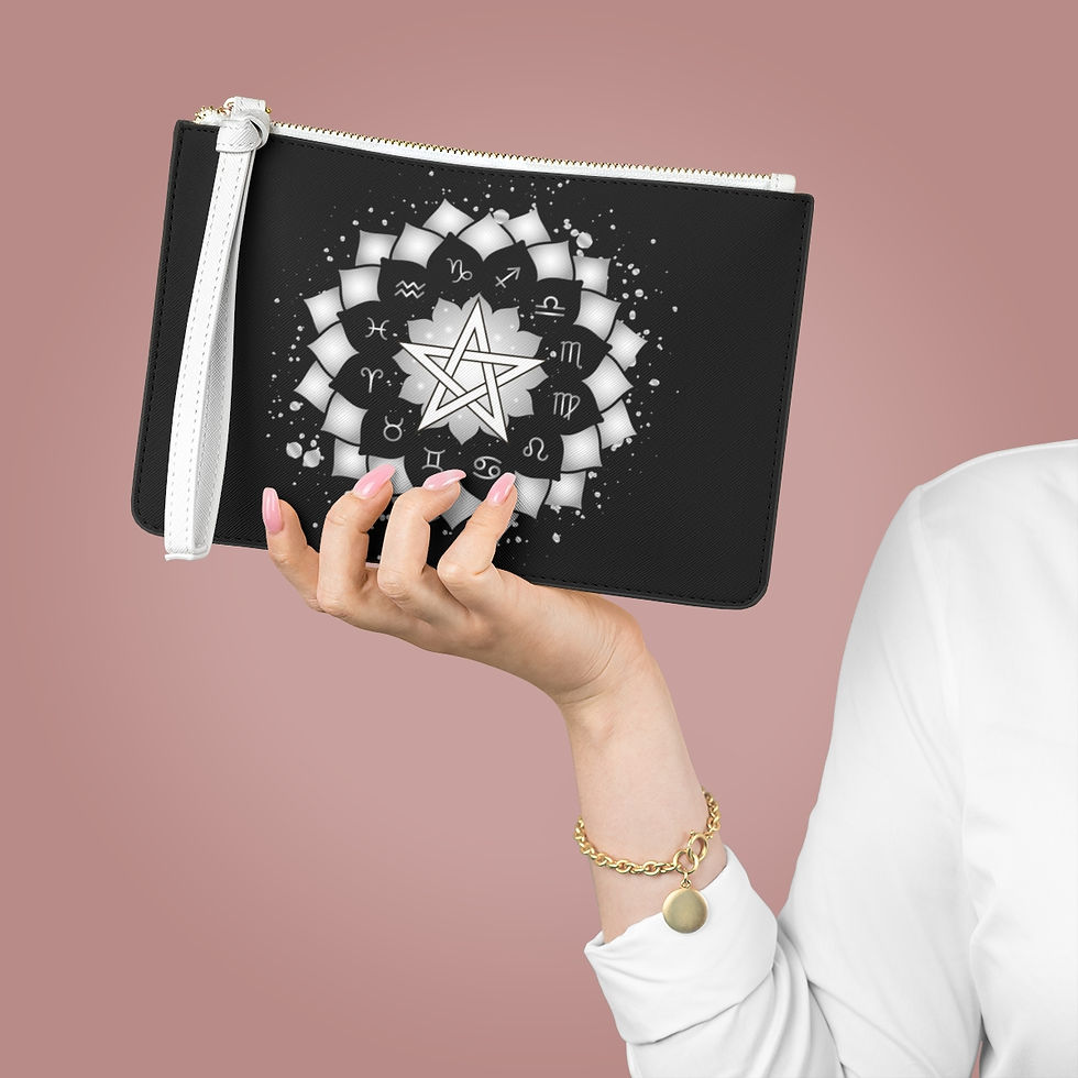 Thumbnail: Pentagram Astrology Zodiac Circle Vegan Leather  Clutch Bag