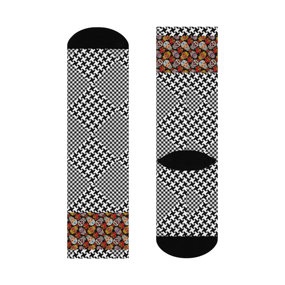 Thumbnail: Hounds Tooth Orange Sugar Skulls Crew Socks